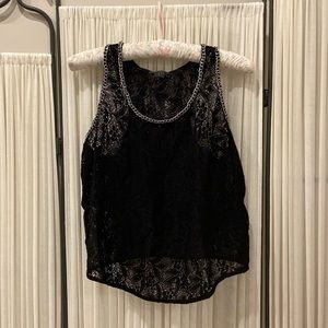 EUC * Guess * Black Lace Tank with Chain Trim * Size Small